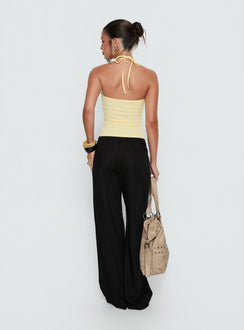 back view of model wearing Princess Polly Peroma Linen Straight Leg Pants Black High Rise Pants 
