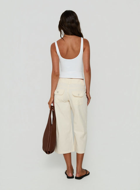 Miska Wide Leg Capri Pants Off White
