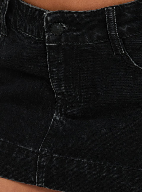 Warna Low Rise Denim Mini Skirt Washed Black womens-skirts mini product