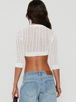 Matelda 3/4 Sleeve Anglaise Cardigan Top White