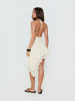 Presenting the Gemmina Asymmetrical Chiffon Mini Skirt in womens-skirts with mini length back view of model wearing