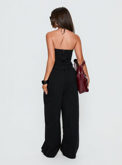 back view of model wearing Princess Polly Tidekiss Pants Noir Mid Rise Pants 