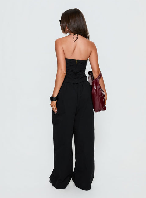 back view of model wearing Princess Polly Tidekiss Pants Noir Mid Rise Pants 
