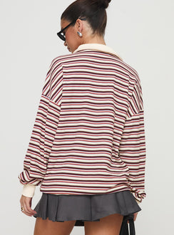 back view of model wearing Princess Polly Rierie Rugby Jersey Porcelain Multi Longline Jumpers 
