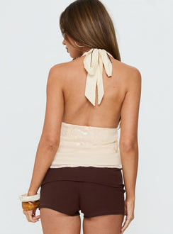 Simonne Embroidered Halter Top Cream