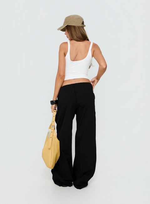 Presenting Lunea Concealed Waistband Pants Black in womens-regular-pants with high-rise back view of model wearing Princess Polly