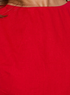 Veara Linen Low Back Tie Detail Romper Red