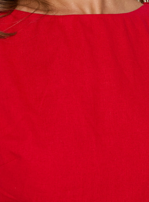 Veara Linen Low Back Tie Detail Romper Red