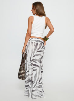 back view of model wearing Princess Polly Kiden Split Maxi Skirt Zebra Maxi Skirts 