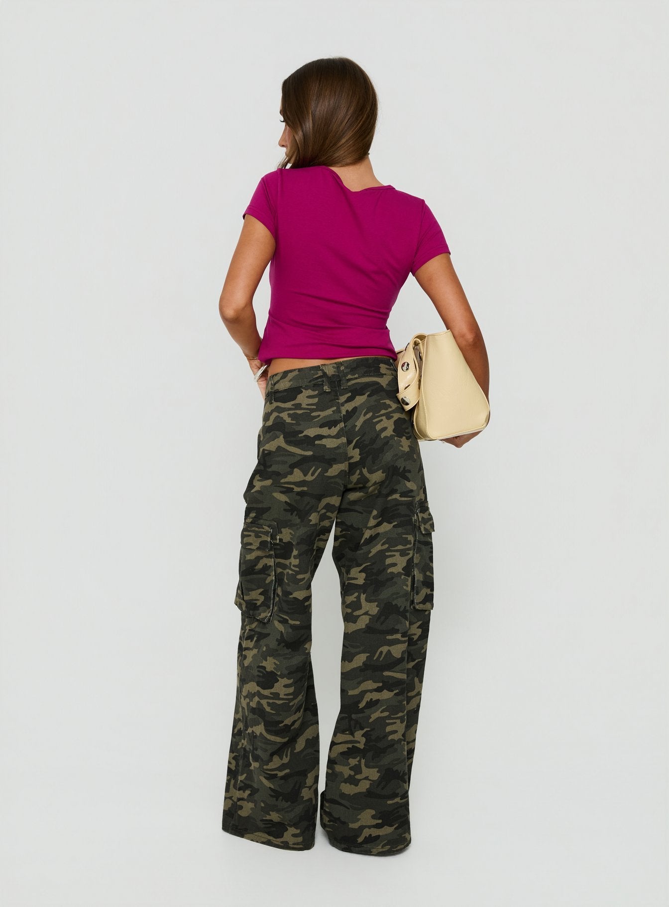 Designed with Hudsen Cargo Pants Camo womens-regular-pants featuring mid-rise back view of model wearing