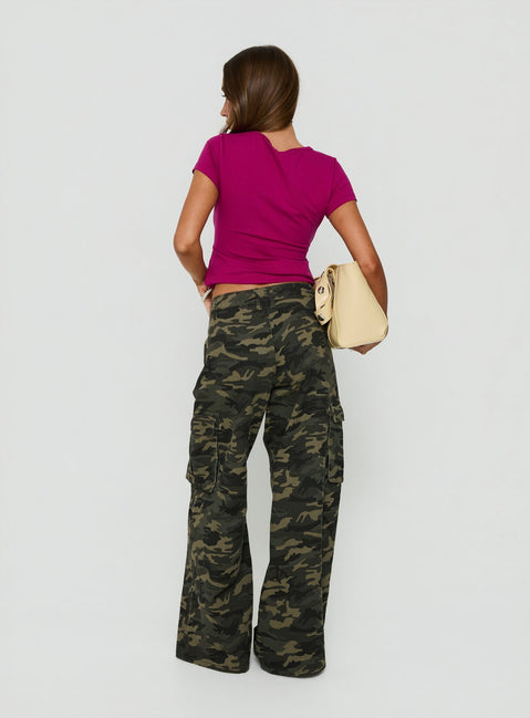 Designed with Hudsen Cargo Pants Camo womens-regular-pants featuring mid-rise back view of model wearing