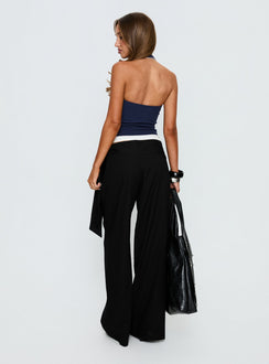back view of model wearing Princess Polly Wave Dancer Tie Pant Black Mid Rise Pants 