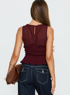 Fever Kiss Chiffon Ruched Top Wine