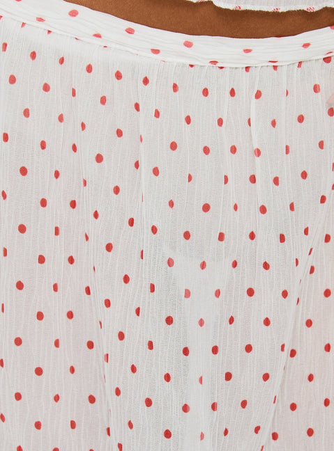 Crafted from the Ford Maxi Skirt White Red Polka Dot womens-skirts with maxi length Princess Polly