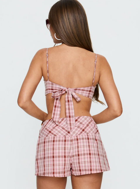 Kosi Micro Crop Bra Top Pink Check