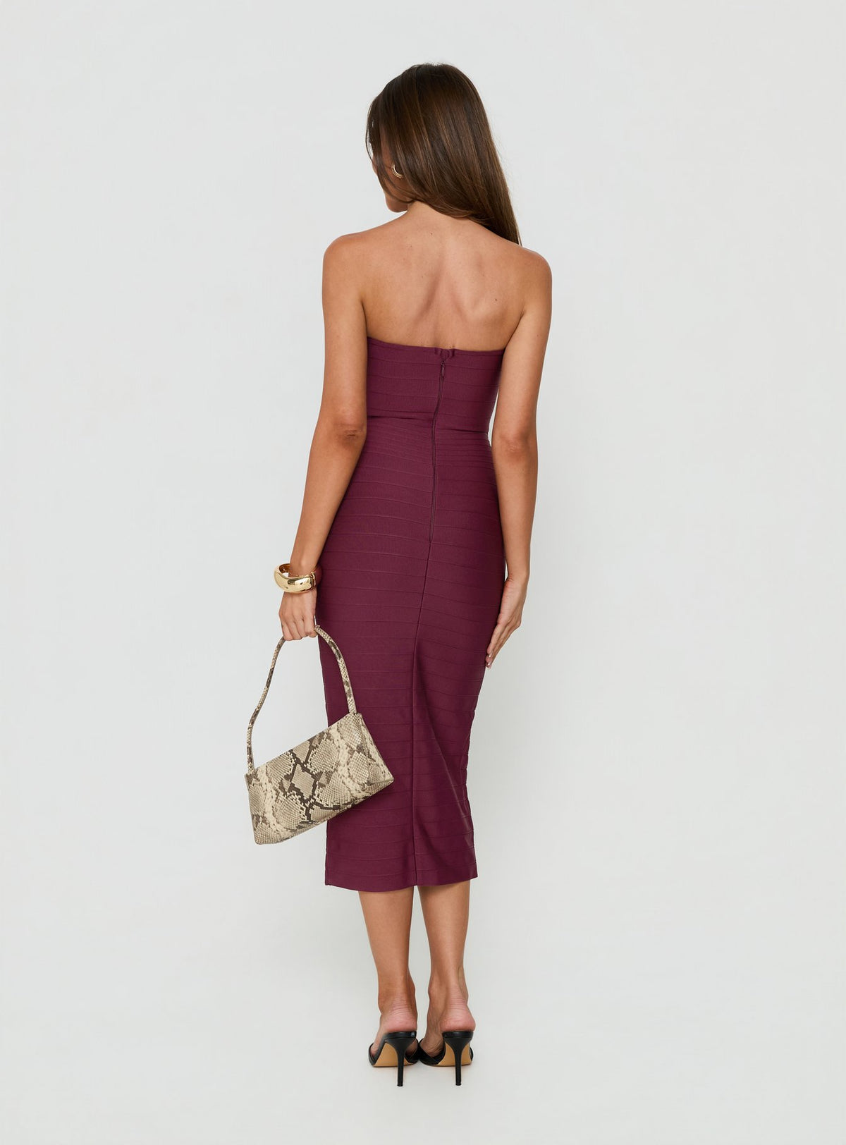 Eastonn Strapless Bandage Midi Dress Plum