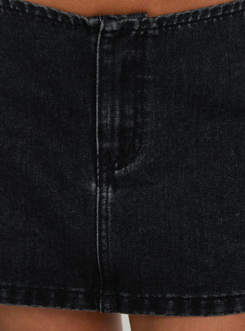 Adoriah No Waist Micro Mini Skirt Washed Black