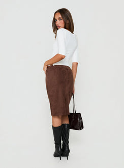 Shades Of Love Faux Suede Midi Skirt Chocolate