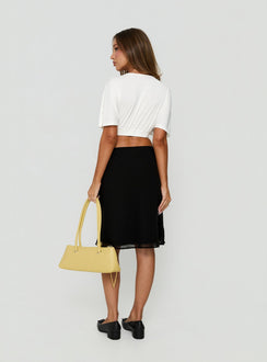 Explore the Anatola Midi Skirt Black womens-skirts with midi length back view of model wearing Princess Polly