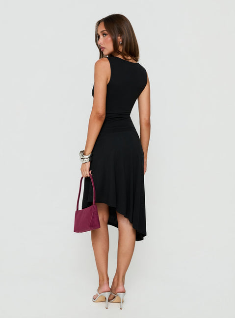 Jordunn Sleeveless Asymmetrical Midi Dress Charcoal