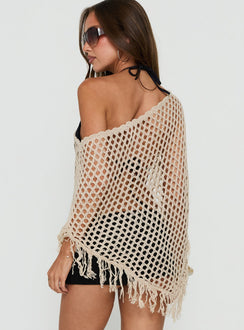 Caija Crochet Embellished Poncho Top Beige