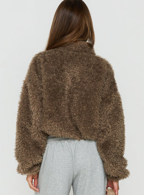Jordynn Fleece Zip Through Jacket Brown