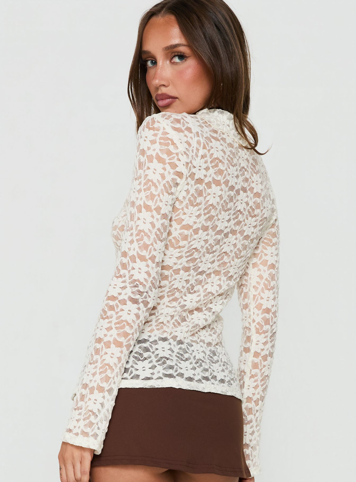 Secret Charms Lace Long Sleeve Top Cream