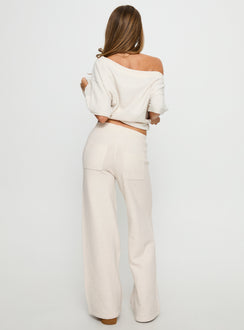 back view of model wearing Princess Polly Bekki Wide Leg Knit Pant Oat High Rise Pants Pants 