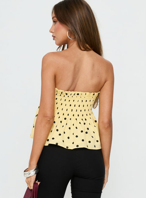 Peachy Keen Frill Cami Top Yellow Polka Dot