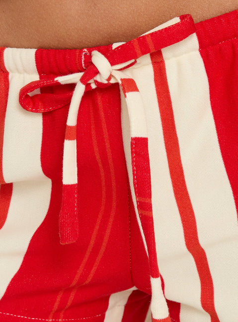 Dreamea Knit Tie Waist Micro Shorts Red Stripe