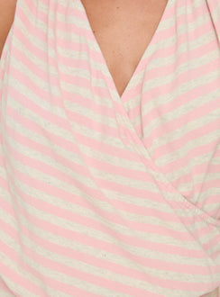 Joelie Halter Draped Mini Dress Pink / Grey Stripe