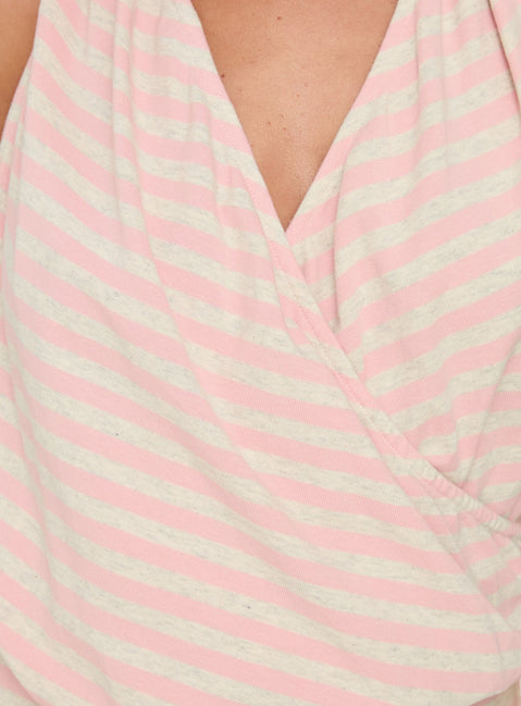 Joelie Halter Draped Mini Dress Pink / Grey Stripe
