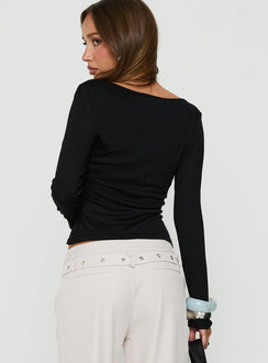 Long Weekends Semi-Sheer Long Sleeve Top Black