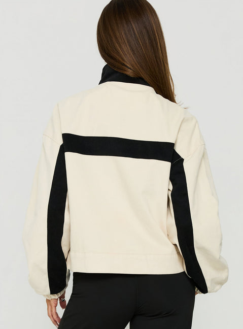 Pregame Funnel Neck Contrast Jacket Off White / Black