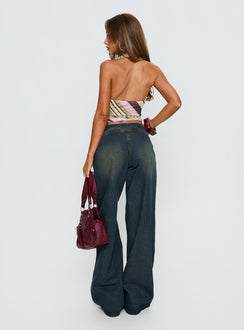 back view of model wearing Princess Polly Boxie Mid Rise Wide Leg Jeans Vintage Wash Mid Rise Jeans 