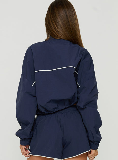 Shayyla Funnel Neck Windbreaker Jacket Navy / White