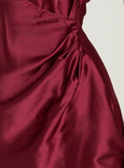 Landree Wrap Halter Satin Mini Dress Burgundy