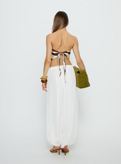 back view of model wearing Princess Polly Mirosa Balloon Leg Pants White Mid Rise Pants 