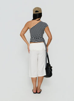 Designed with the Oren Capri Trouser Ivory womens-regular-pants featuring mid-rise and belt back view of model wearing Princess Polly