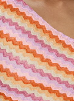 Alisia One Shoulder Knit Mini Dress Pink Stripe