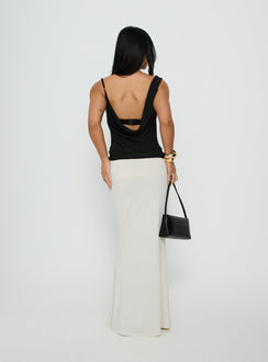 Styled in the Liorah Foldover Waist Maxi Skirt Cream womens-skirts with maxi length back view of model wearing Princess Polly