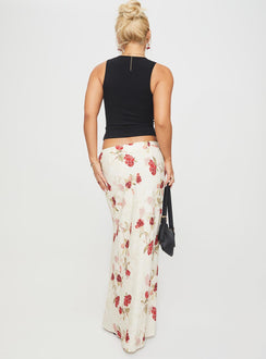 back view of model wearing Princess Polly Jodie Maxi Skirt Cream / Floral Maxi Skirts Skirts 