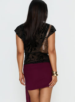 back view of model wearing Princess Polly Kellia Ruched Mini Skirt Currant Mini Skirts 