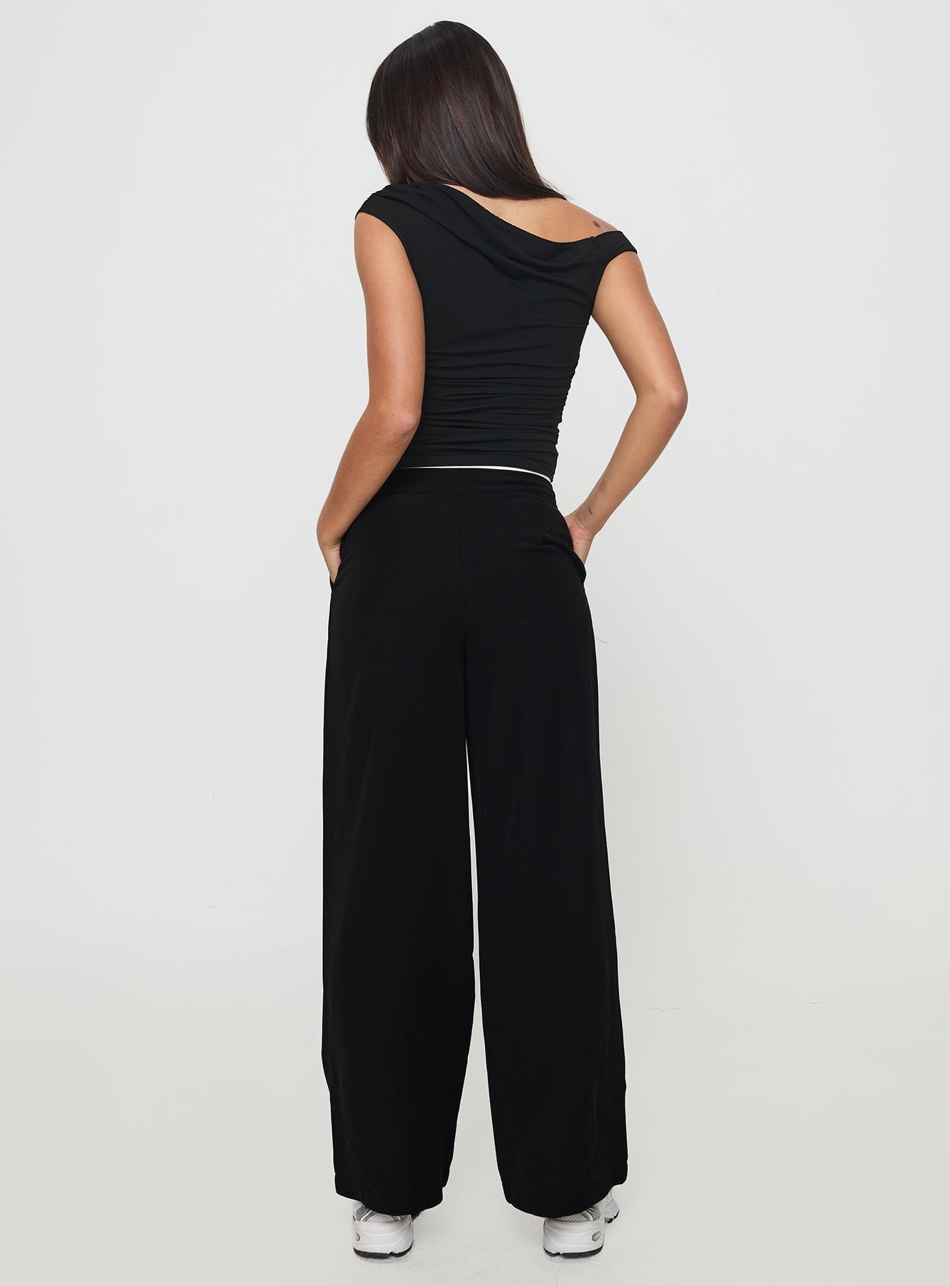 back view of model wearing Princess Polly Burna Pants Black High Waisted Pants 