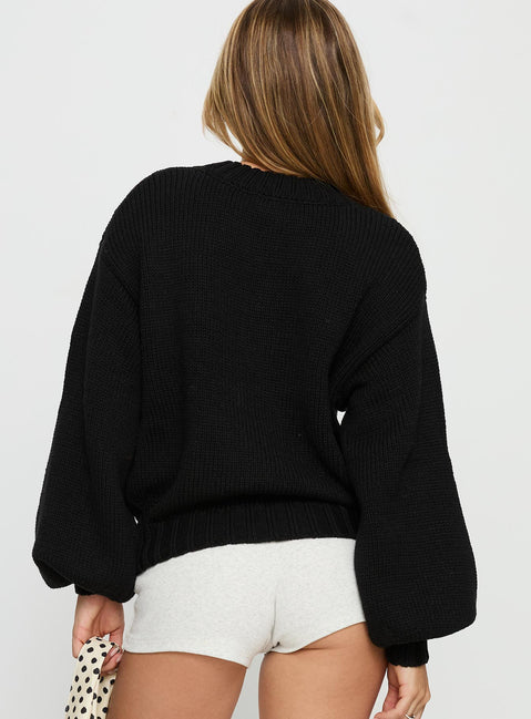back view of model wearing Princess Polly Edern Cardigan Black Cropped Jumpers 