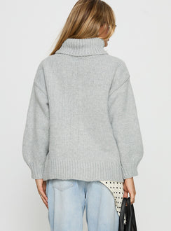 back view of model wearing Princess Polly Let Love In Knit Sweater Grey Longline Jumpers 