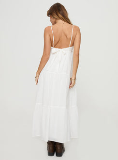 back view of model wearing Princess Polly Koko Maxi Dress White Plunger 