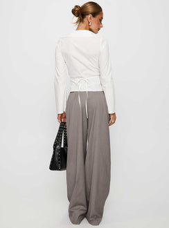 back view of model wearing Princess Polly Just Have Fun Wide Leg Pant Grey High Waisted Pants 