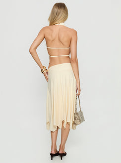 back view of model wearing Princess Polly Scenic Route Asymmetrical Midi Skirt Yellow Midi Skirts 