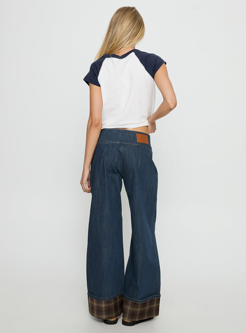 Nikoletta Foldover Jeans Dark Wash / Check Mid Rise Jeans Jeans 